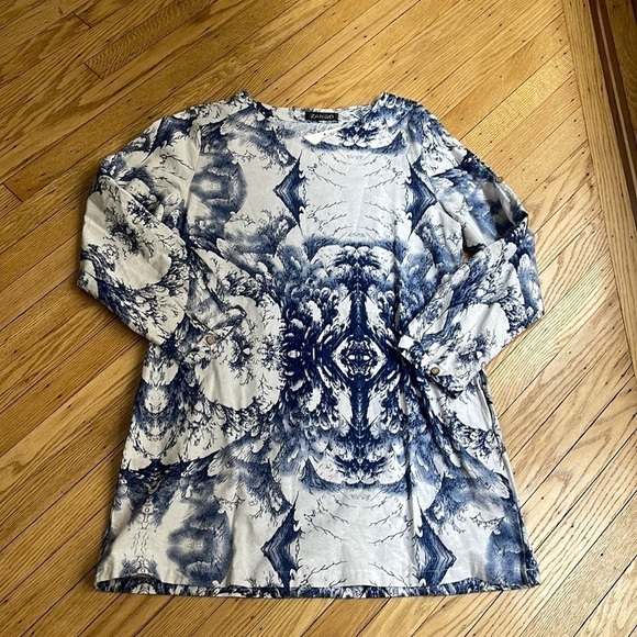 Zango Blue White Abstract Print Long Sleeve Mini Dress Size M NWT - Picture 1 of 6